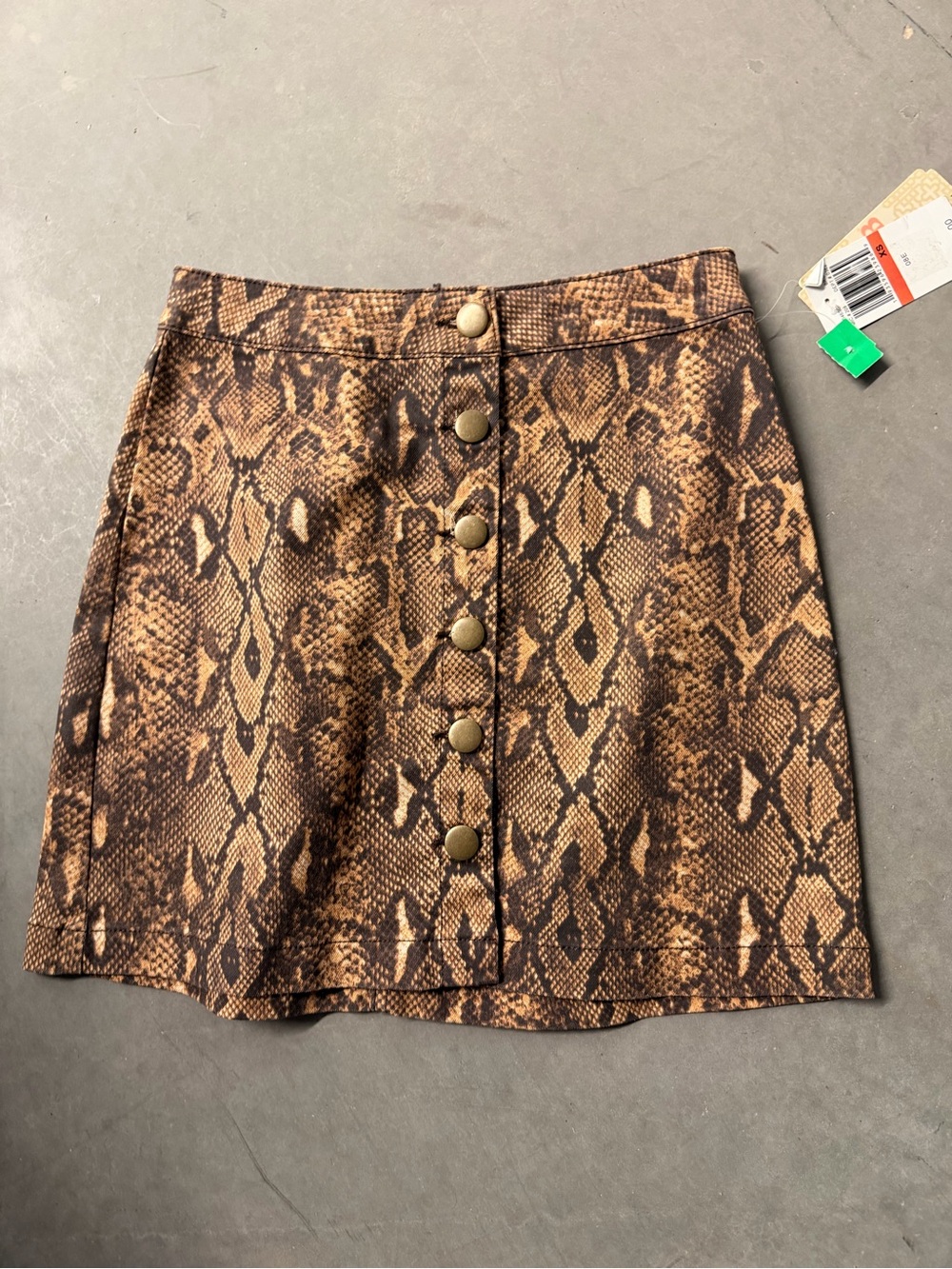 Gianni Bini Brown Snake-Print Snap Button-Front Mini Skirt